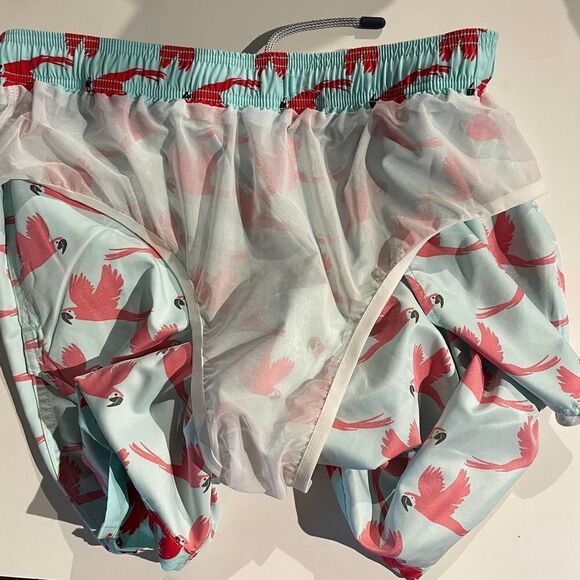 TOM & Teddy Red Parrot Print Swim Trunks Mens XL - Picture 7 of 7